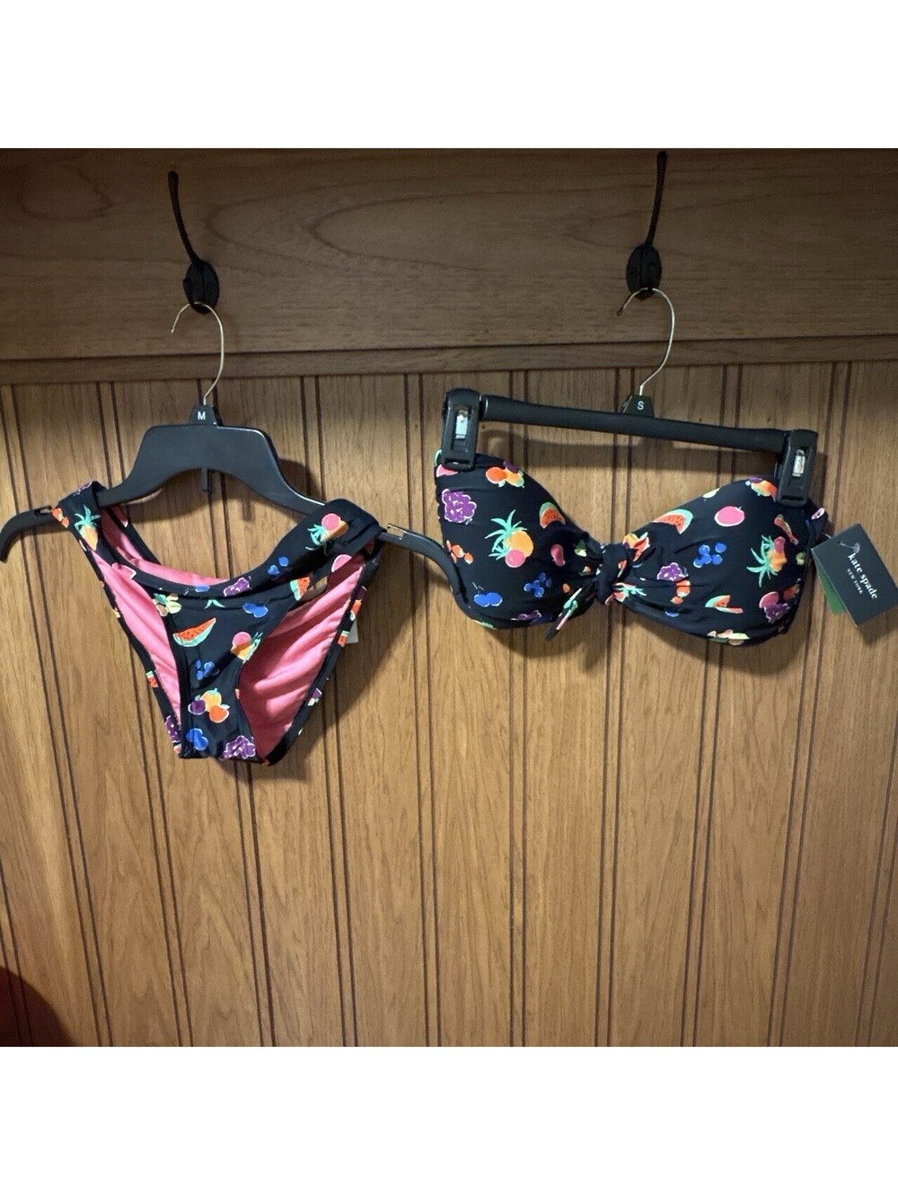 kate spade new york Fruit Print Black 2-Piece Bandeau Bikini Set Size S NWT